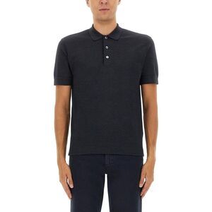 ZEGNA Pique Knit Short Sleeve Polo Shirt Men BLACK T-Shirts